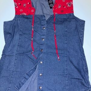 Denim and Red Paisley Women's Tank Top